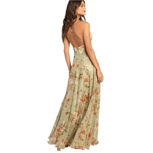 NWT Lulu's Mood of the Night Sage Green Floral Print Maxi Dress - Picture 3 of 6